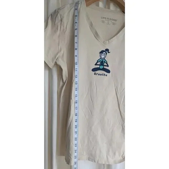 Life Is Good T Shirt Cream Yoga Breathe SZ Large Women - Picture 5 of 5
